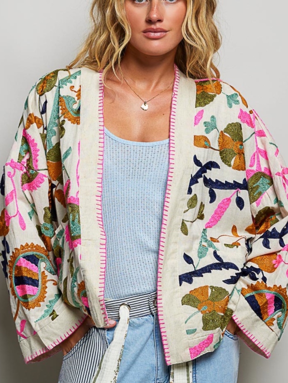 POL Multicolor Floral Embroidered Open Front Cardigan - Picture 9 of 10